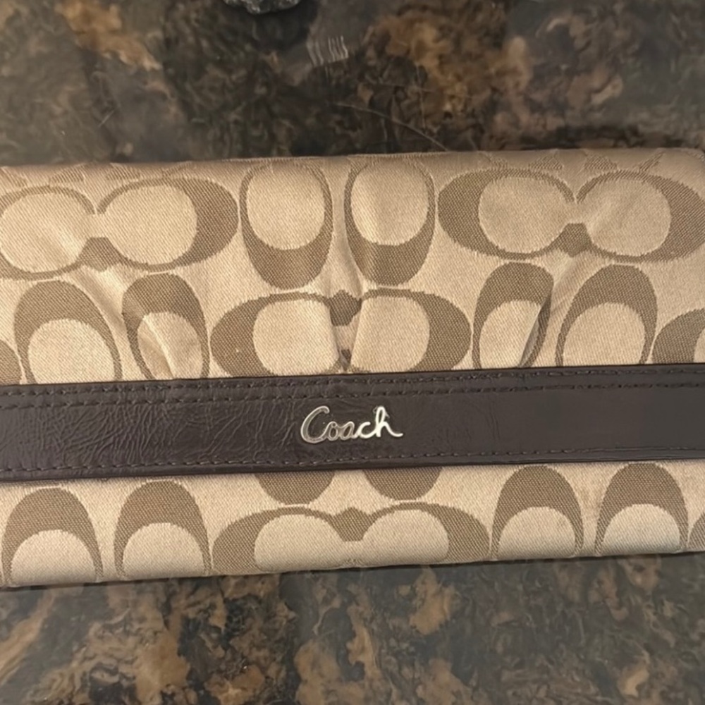 Coach Tan and Brown Signature Clutch